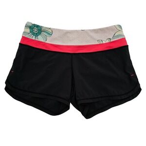 Lululemon Women's Black and Floral Speed Up Running Shorts 6